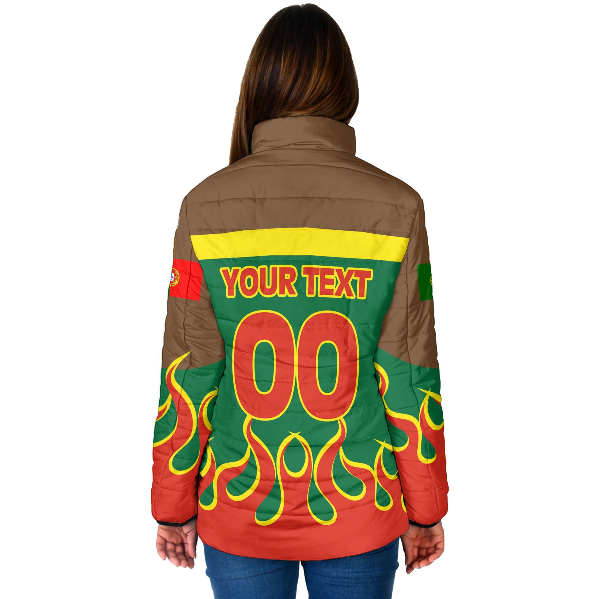 Portugal Women Padded Jacket Flag & Coat Of Arms Fire Hockey Style