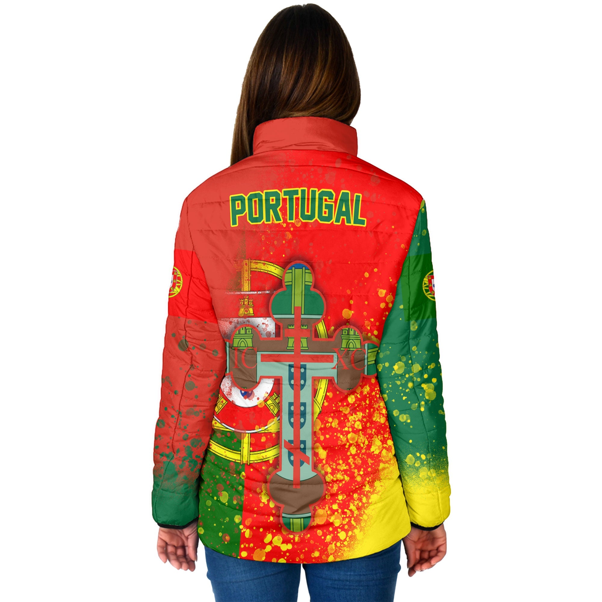 Portugal Women Padded Jacket Flag & Coat Of Arms Orthodox Style