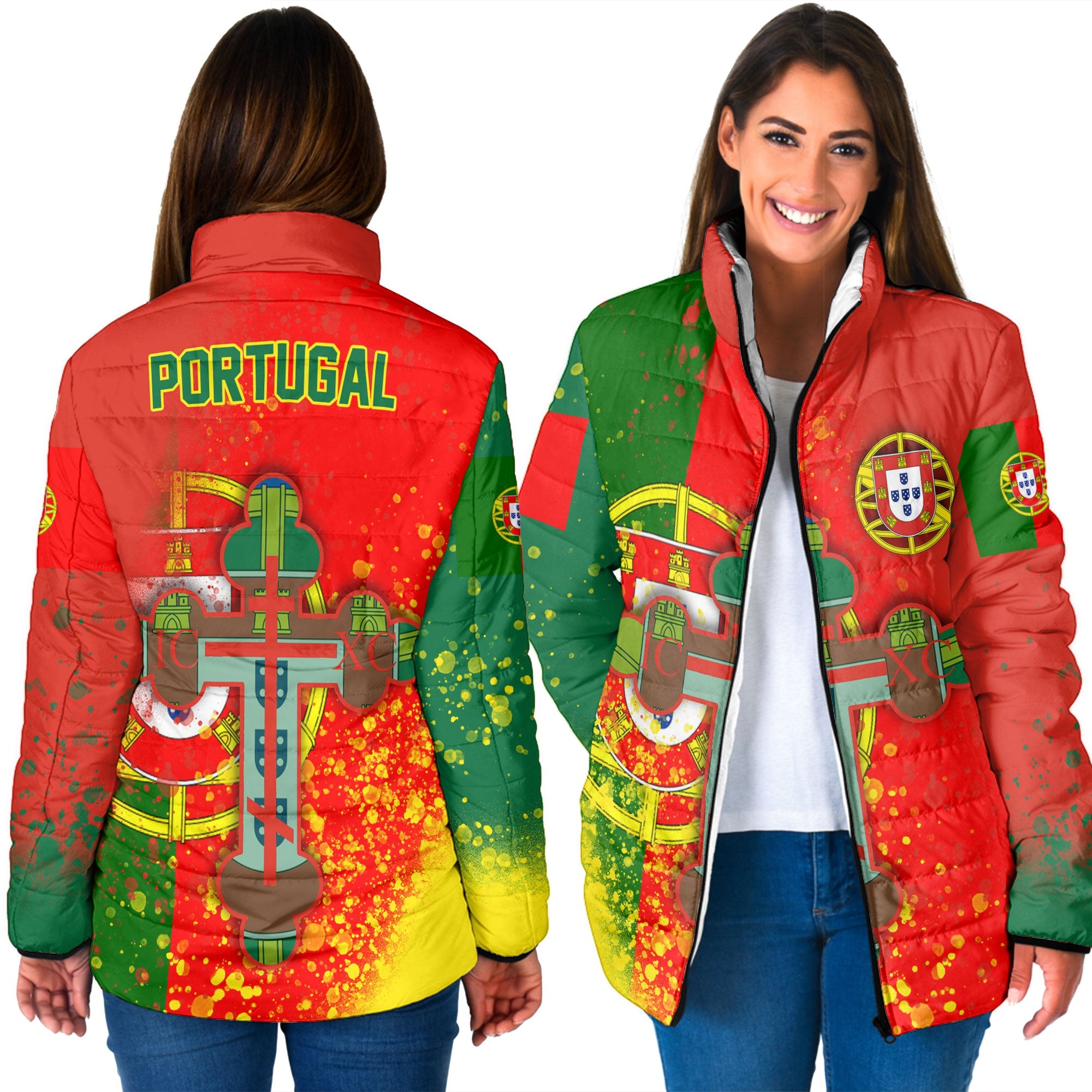 Portugal Women Padded Jacket Flag & Coat Of Arms Orthodox Style