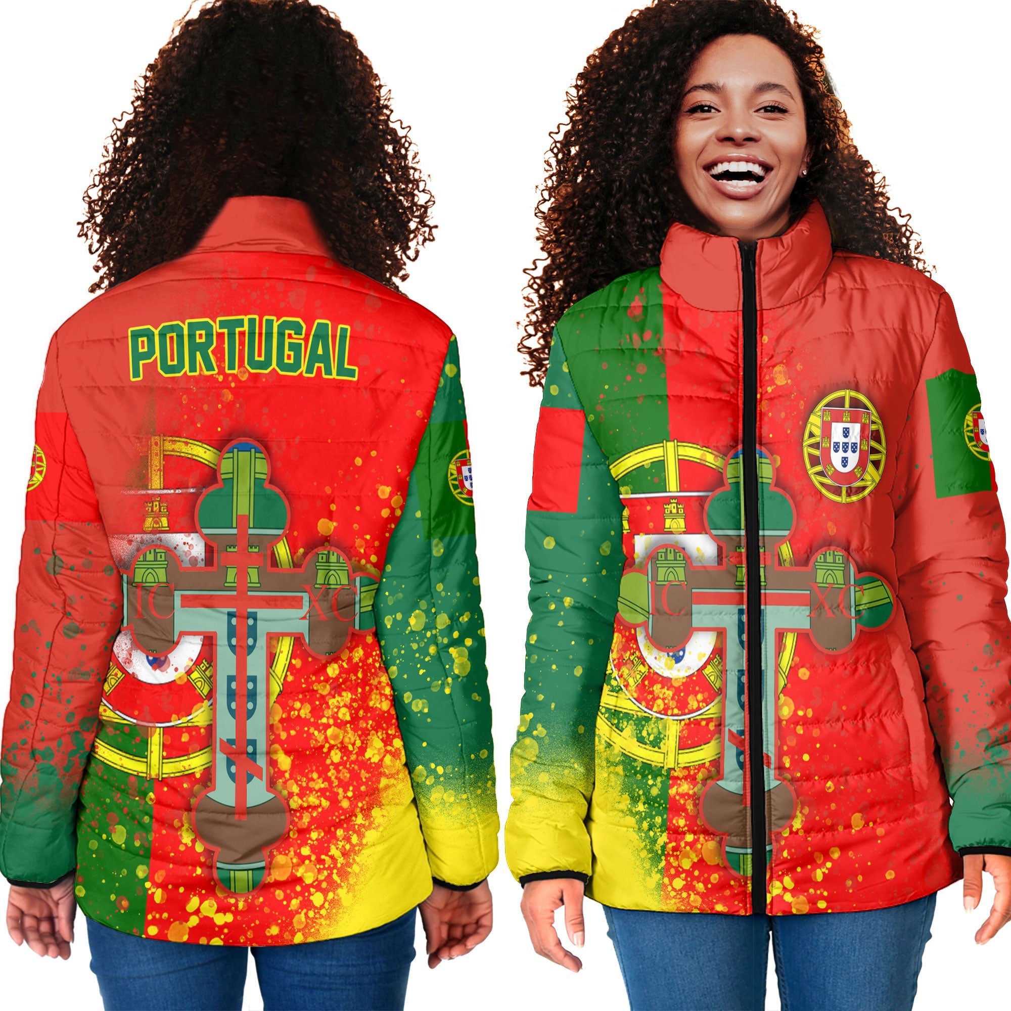 Portugal Women Padded Jacket Flag & Coat Of Arms Orthodox Style