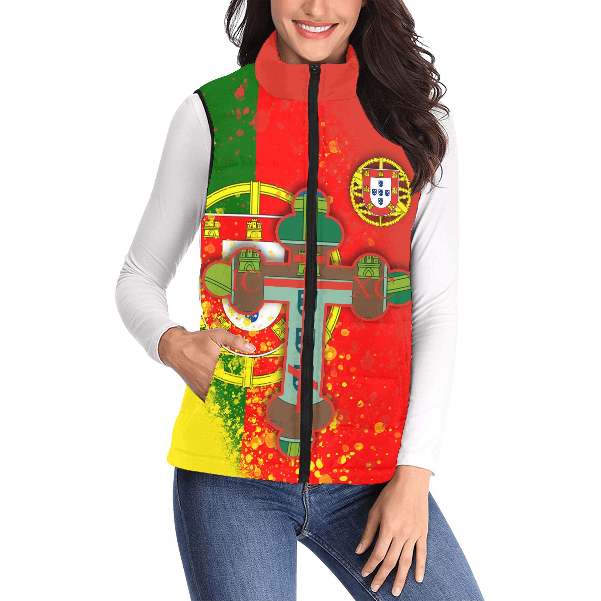 Portugal Women Padded Jacket Vest Flag & Coat Of Arms Orthodox Style