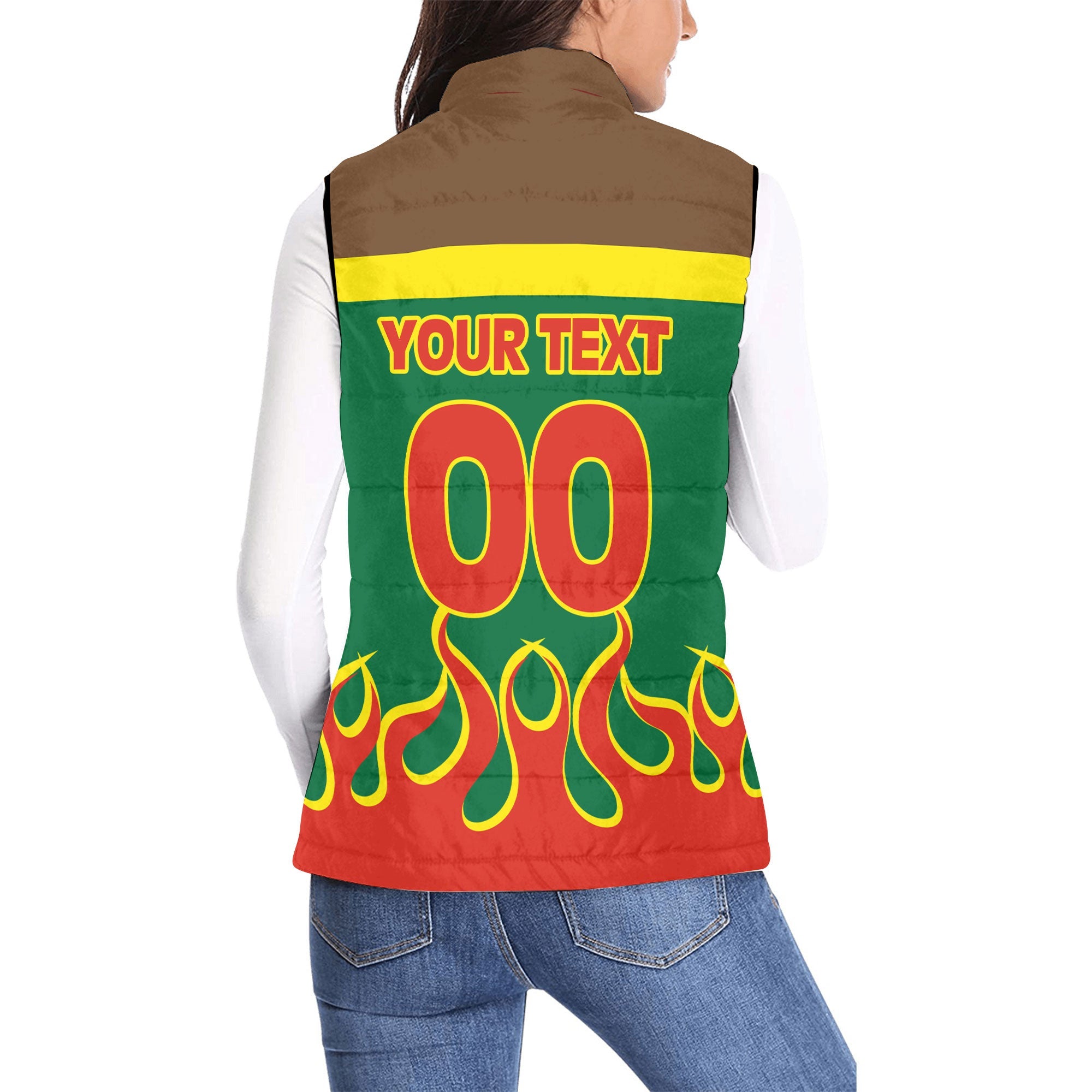 Portugal Women Padded Jacket Vest Flag & Coat Of Arms Fire Hockey Style