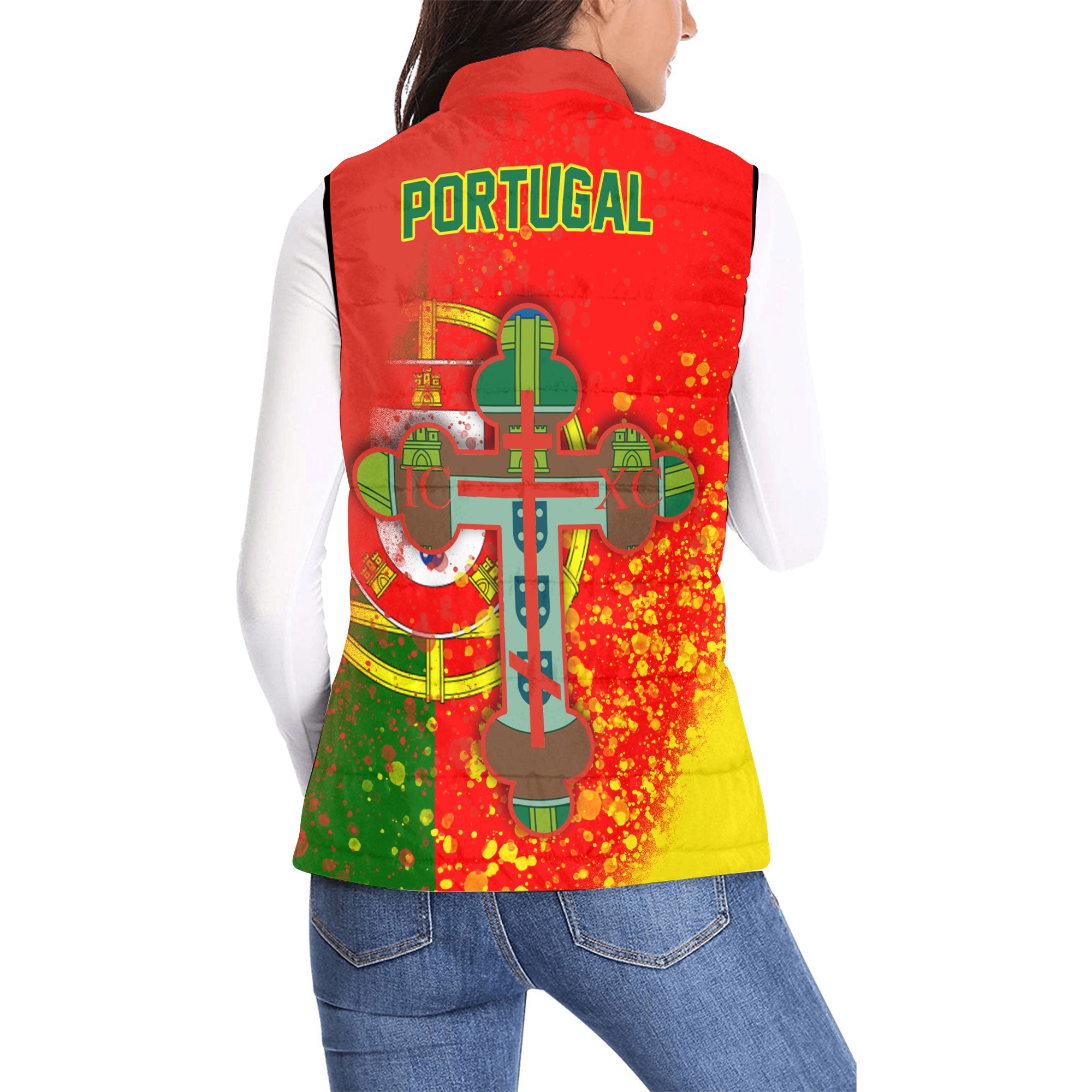 Portugal Women Padded Jacket Vest Flag & Coat Of Arms Orthodox Style