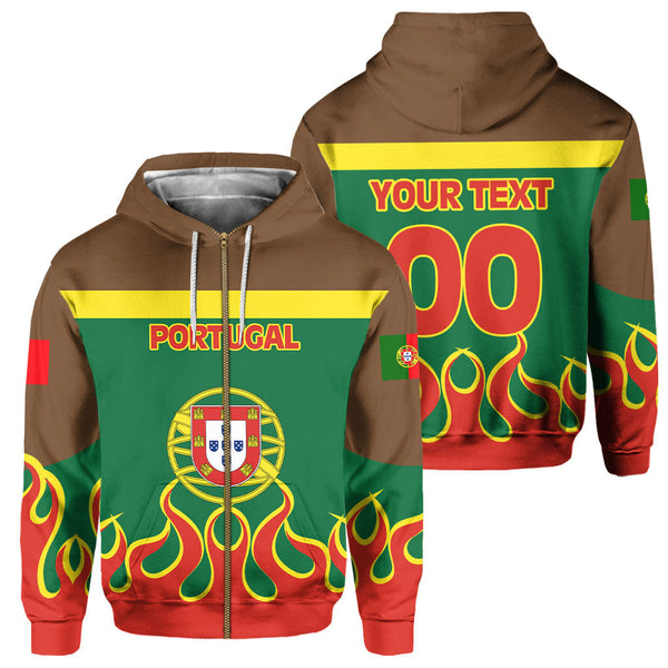 Portugal Zip Hoodie Flag & Coat Of Arms Fire Hockey Style