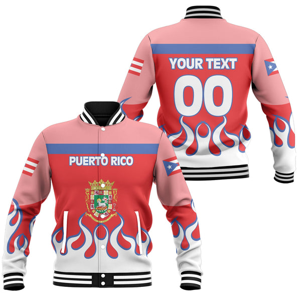 Puerto Rico Baseball Jacket Flag & Coat Of Arms Fire Hockey Style