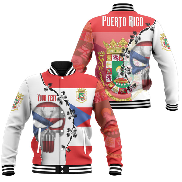 Puerto Rico Baseball Jacket Flag & Coat Of Arms Skull Style