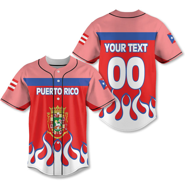 Puerto Rico Baseball Jersey Flag & Coat Of Arms Fire Hockey Style