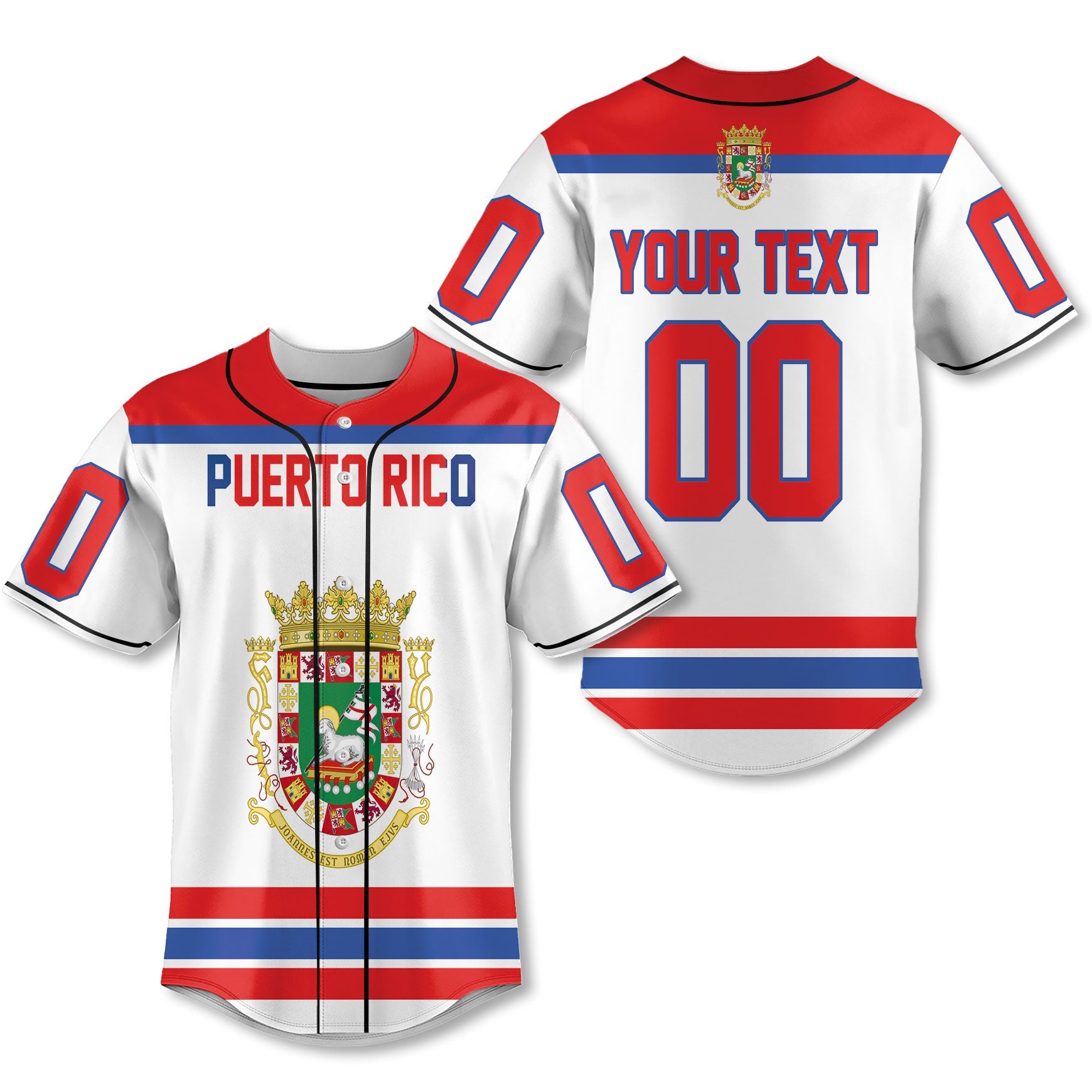 Puerto Rico Baseball Jersey Flag & Coat Of Arms Hockey Style