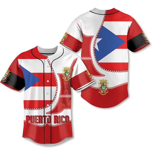 Puerto Rico Baseball Jersey Flag & Coat Of Arms Leather Style