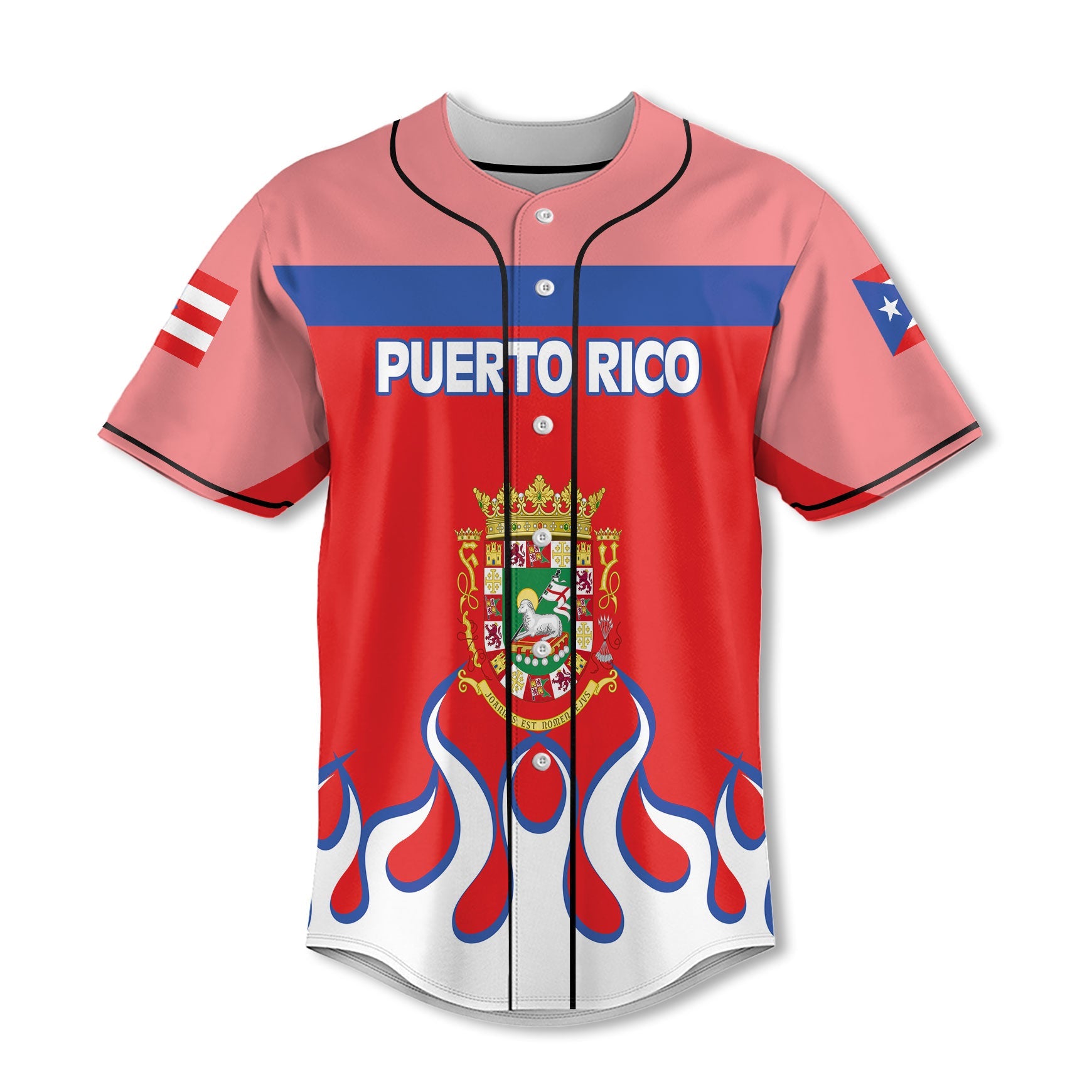 Puerto Rico Baseball Jersey Flag & Coat Of Arms Fire Hockey Style