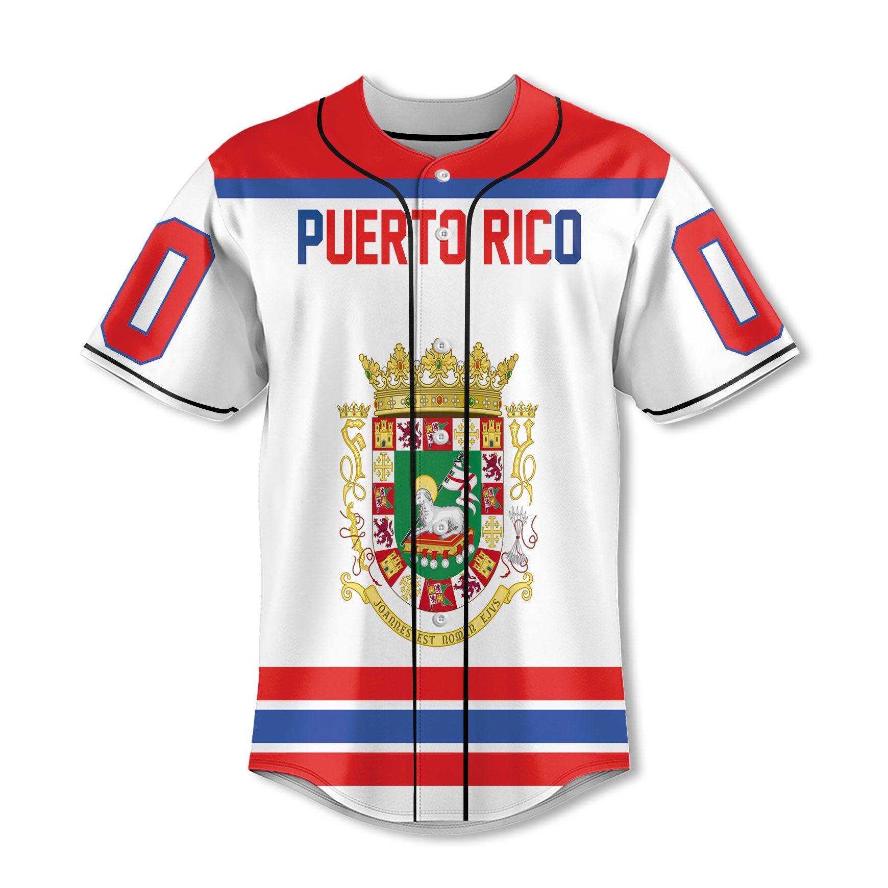 Puerto Rico Baseball Jersey Flag & Coat Of Arms Hockey Style