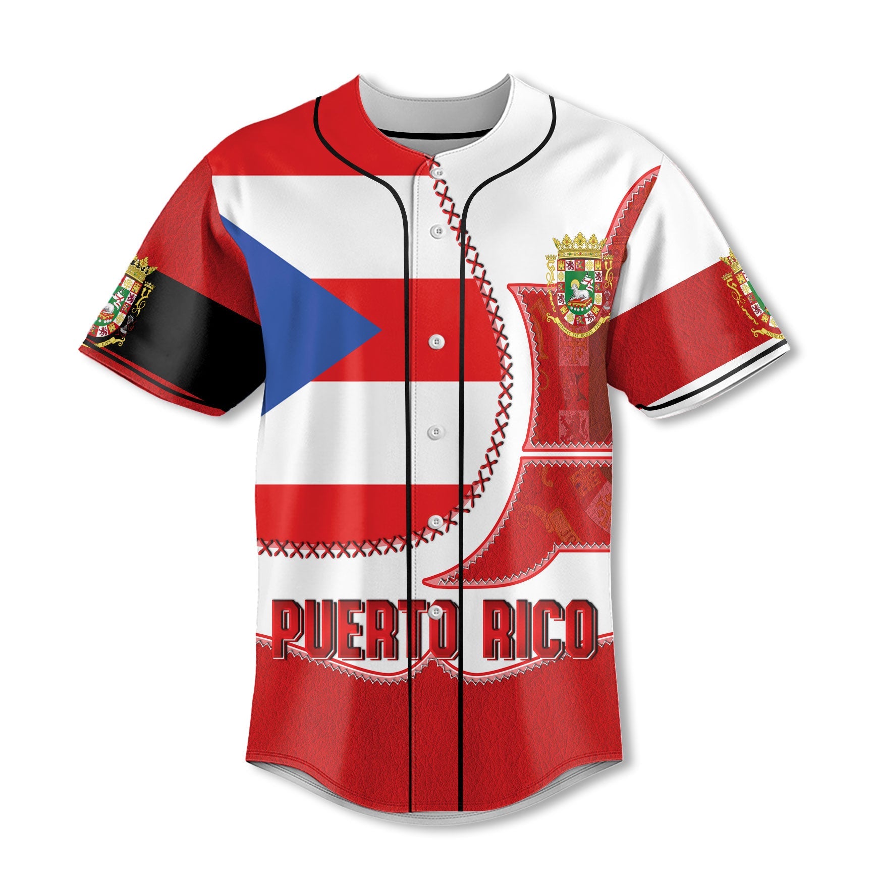 Puerto Rico Baseball Jersey Flag & Coat Of Arms Leather Style