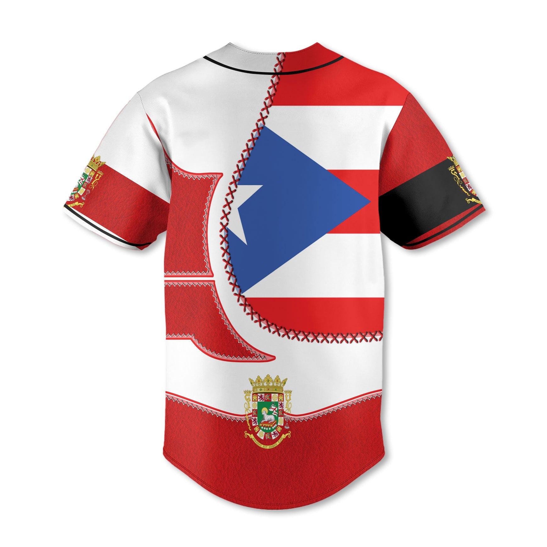 Puerto Rico Baseball Jersey Flag & Coat Of Arms Leather Style