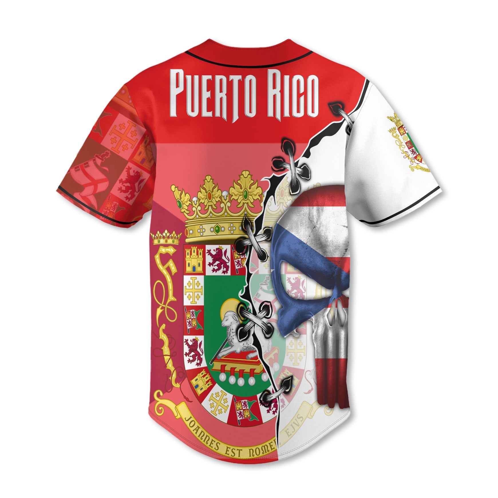 Puerto Rico Baseball Jersey Flag & Coat Of Arms Skull Style