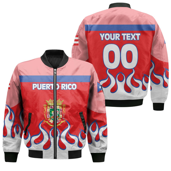 Puerto Rico Bomber Jacket Flag & Coat Of Arms Fire Hockey Style