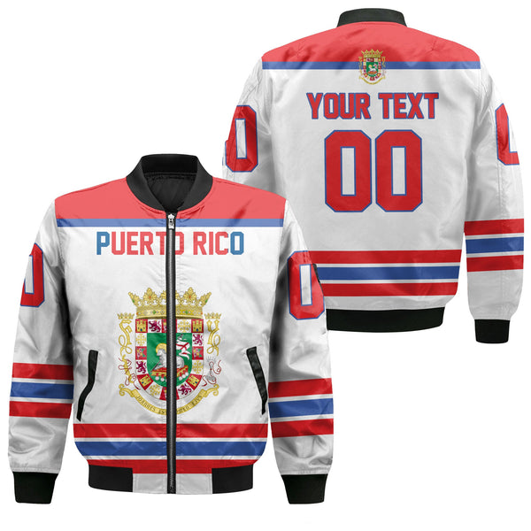 Puerto Rico Bomber Jacket Flag & Coat Of Arms Hockey Style