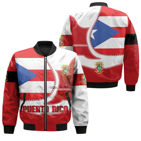 Puerto Rico Bomber Jacket Flag & Coat Of Arms Leather Style