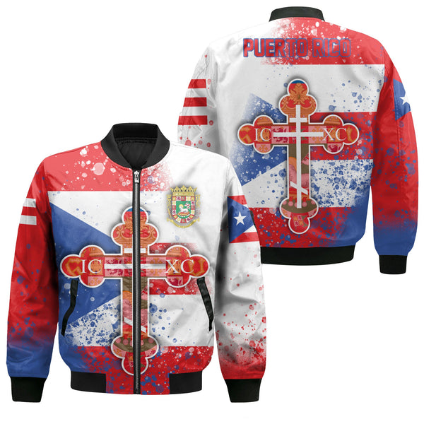 Puerto Rico Bomber Jacket Flag & Coat Of Arms Orthodox Style