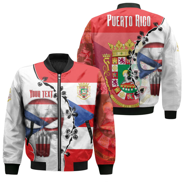 Puerto Rico Bomber Jacket Flag & Coat Of Arms Skull Style