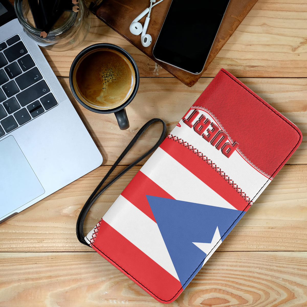 Puerto Rico Clutch Purse Flag & Coat Of Arms Leather Style