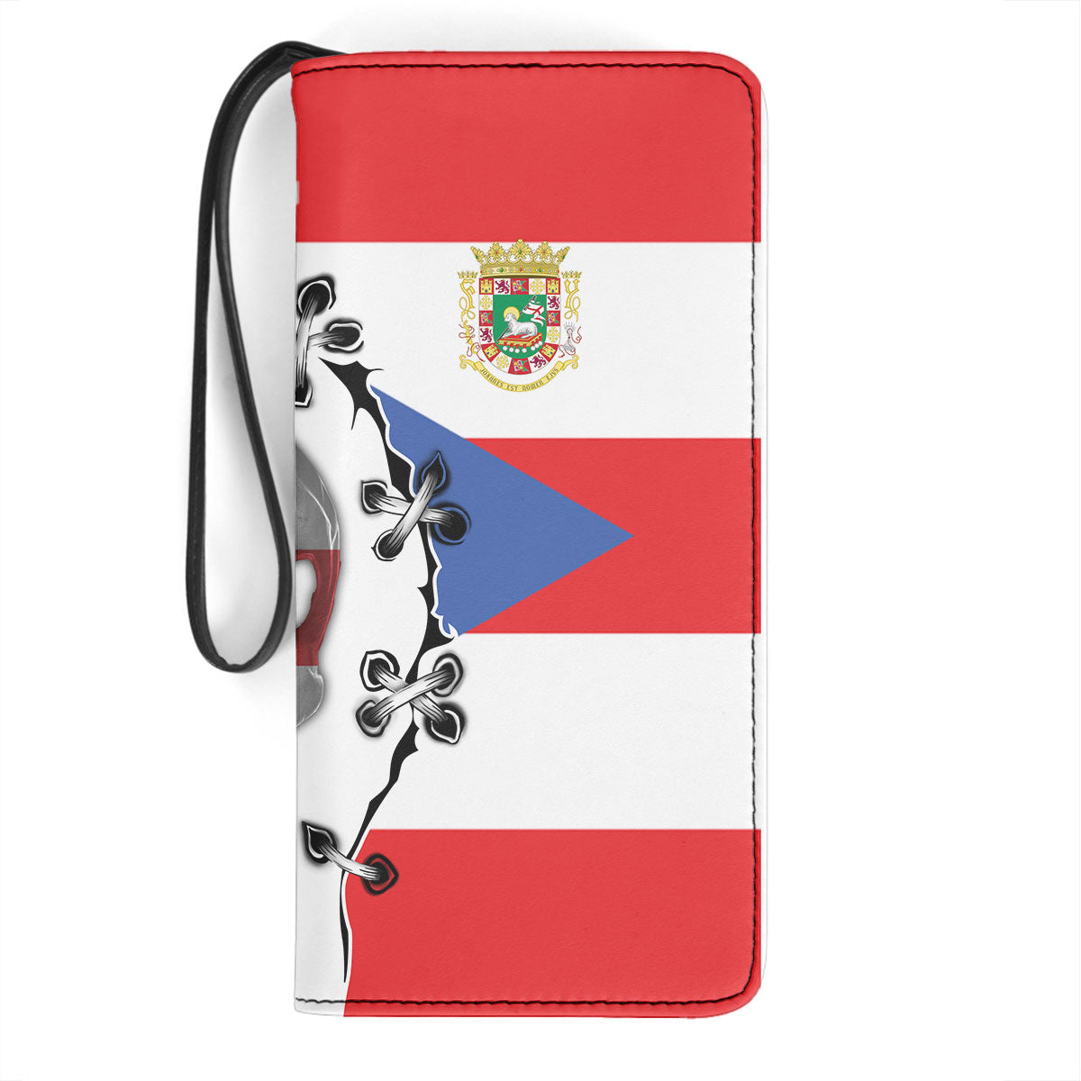 Puerto Rico Clutch Purse Flag & Coat Of Arms Skull Style