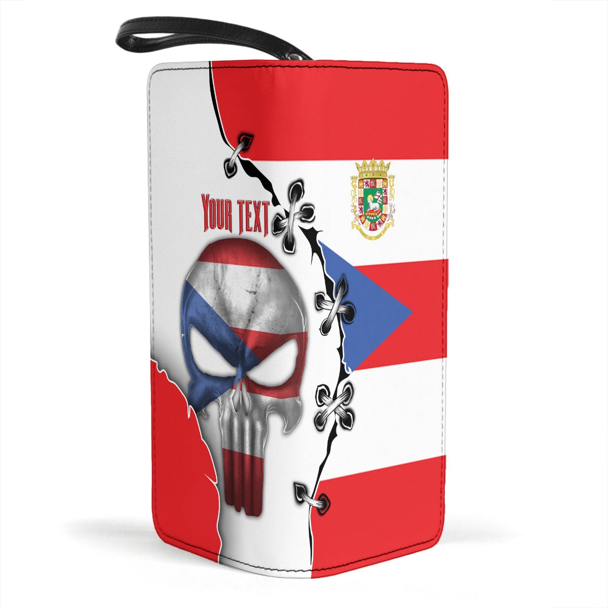 Puerto Rico Clutch Purse Flag & Coat Of Arms Skull Style