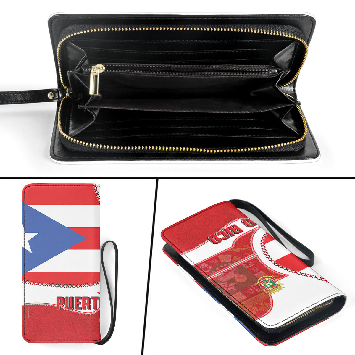 Puerto Rico Clutch Purse Flag & Coat Of Arms Leather Style