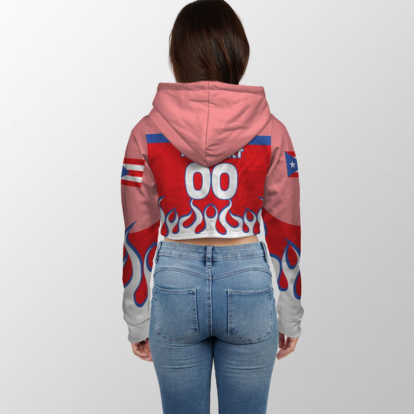 Puerto Rico Crop Hoodie Flag & Coat Of Arms Fire Hockey Style