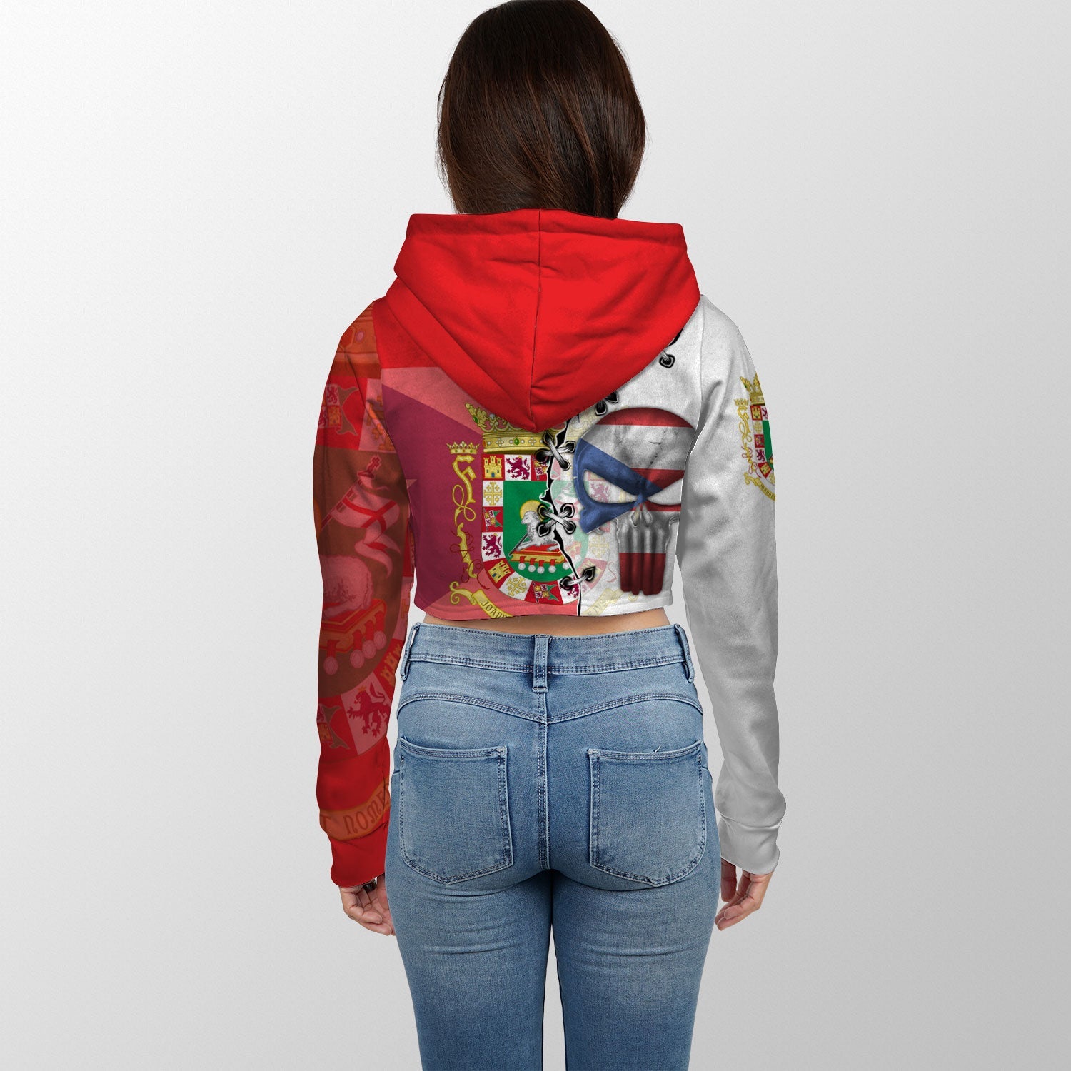 Puerto Rico Crop Hoodie Flag & Coat Of Arms Skull Style