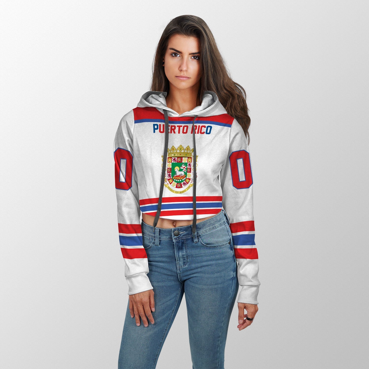 Puerto Rico Crop Hoodie Flag & Coat Of Arms Hockey Style