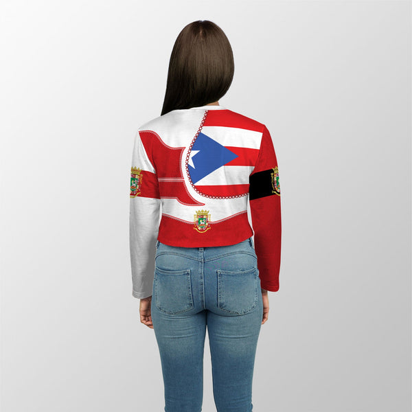 Puerto Rico Crop Top Long T Shirt Flag & Coat Of Arms Leather Style