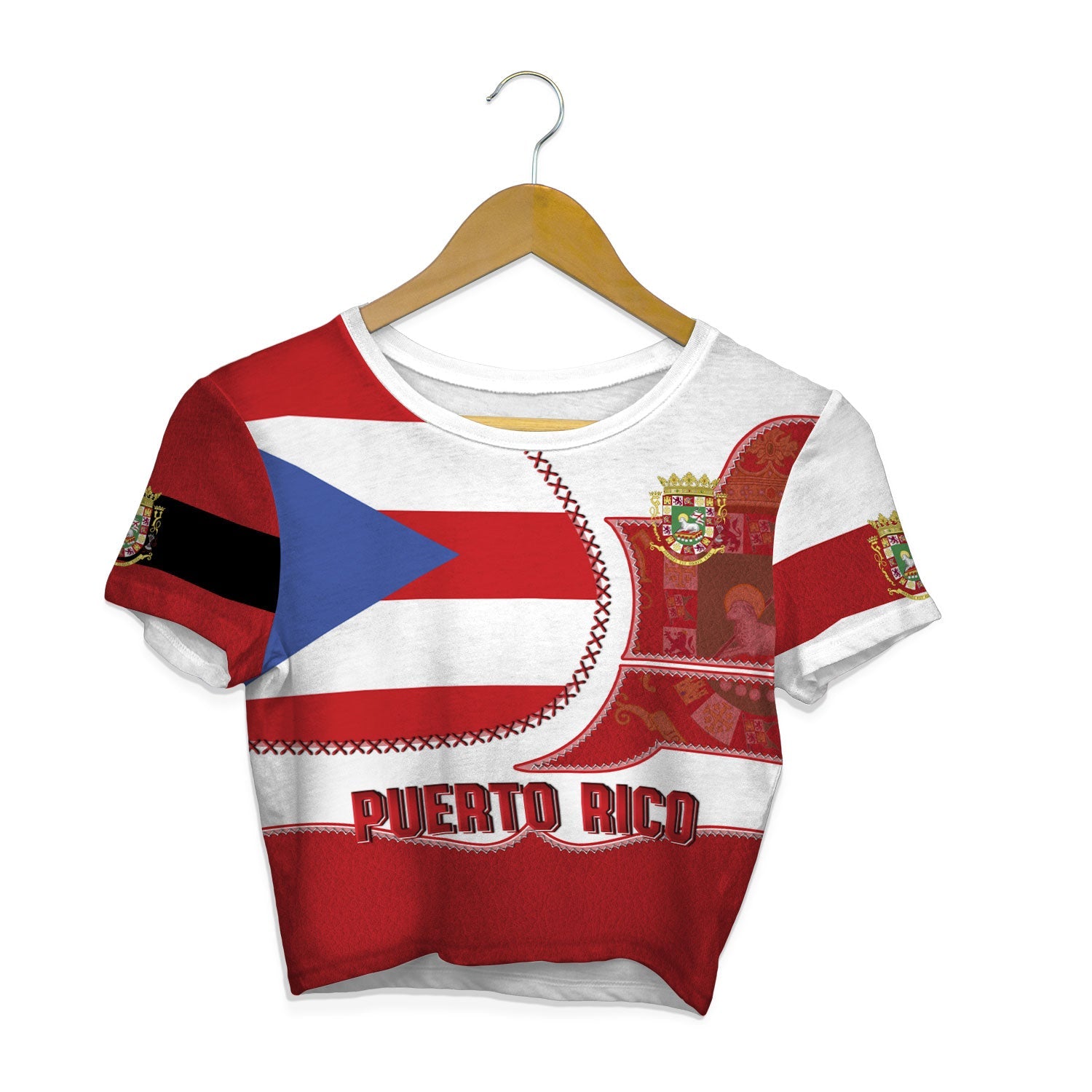 Puerto Rico Crop Top T Shirt Flag & Coat Of Arms Leather Style