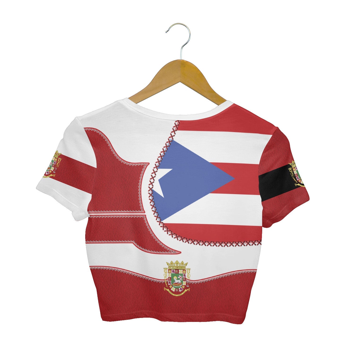 Puerto Rico Crop Top T Shirt Flag & Coat Of Arms Leather Style