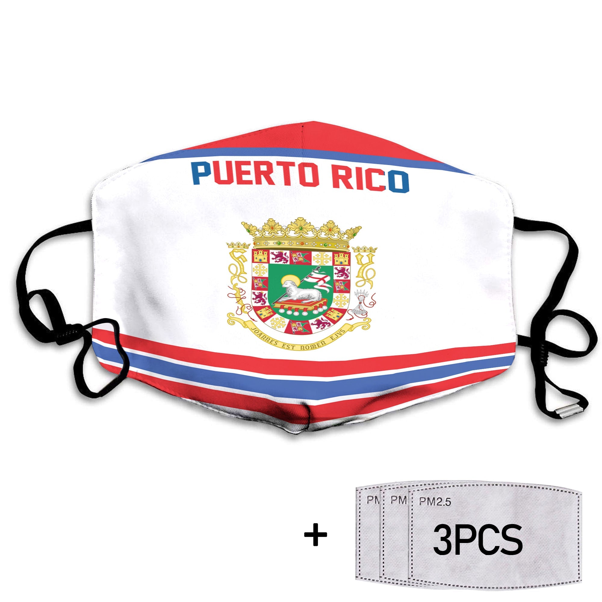 Puerto Rico Face Mask Flag & Coat Of Arms Hockey Style