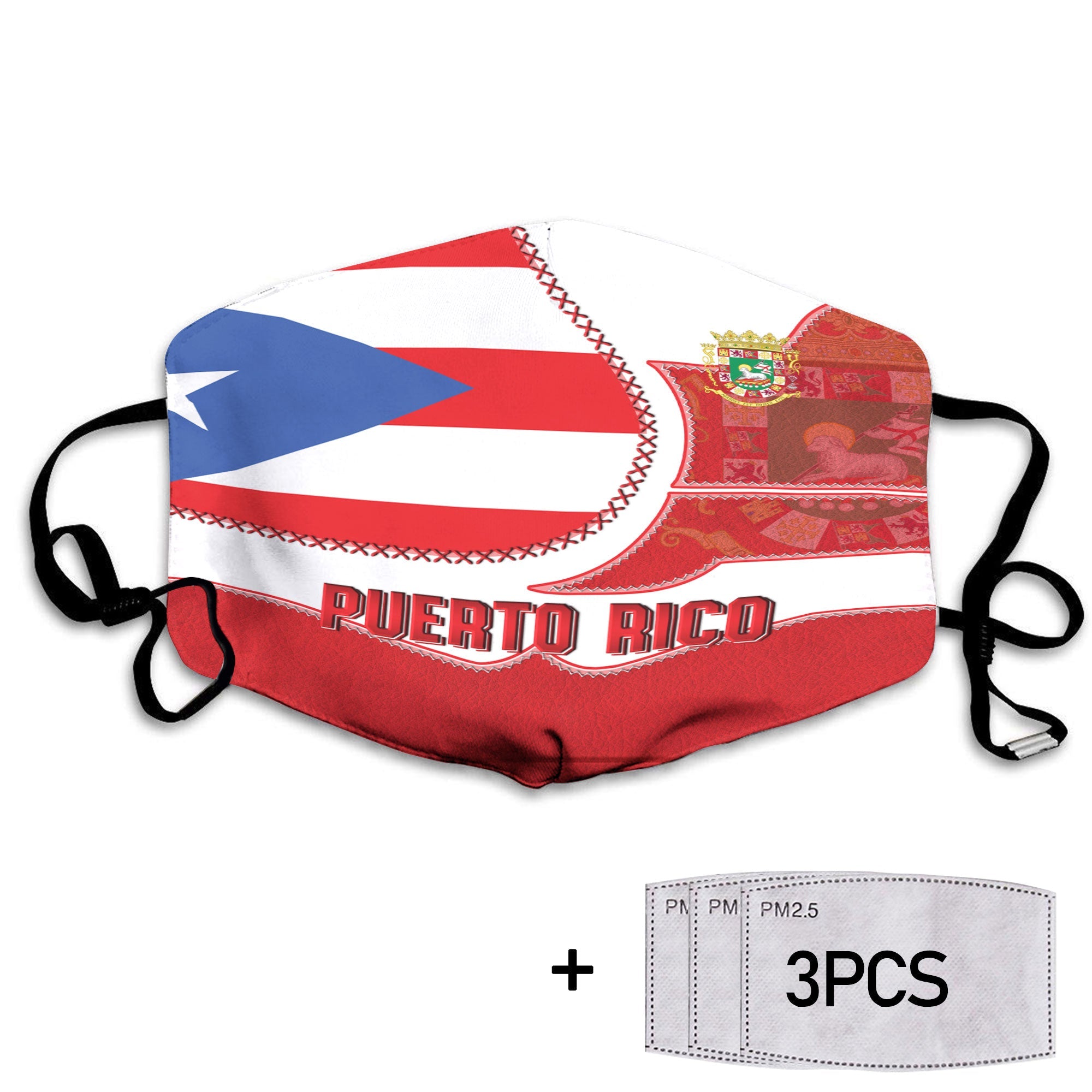 Puerto Rico Face Mask Flag & Coat Of Arms Leather Style