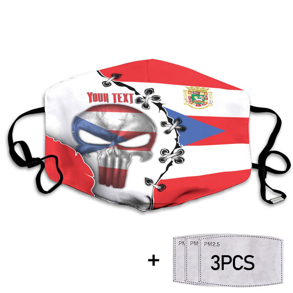 Puerto Rico Face Mask Flag & Coat Of Arms Skull Style