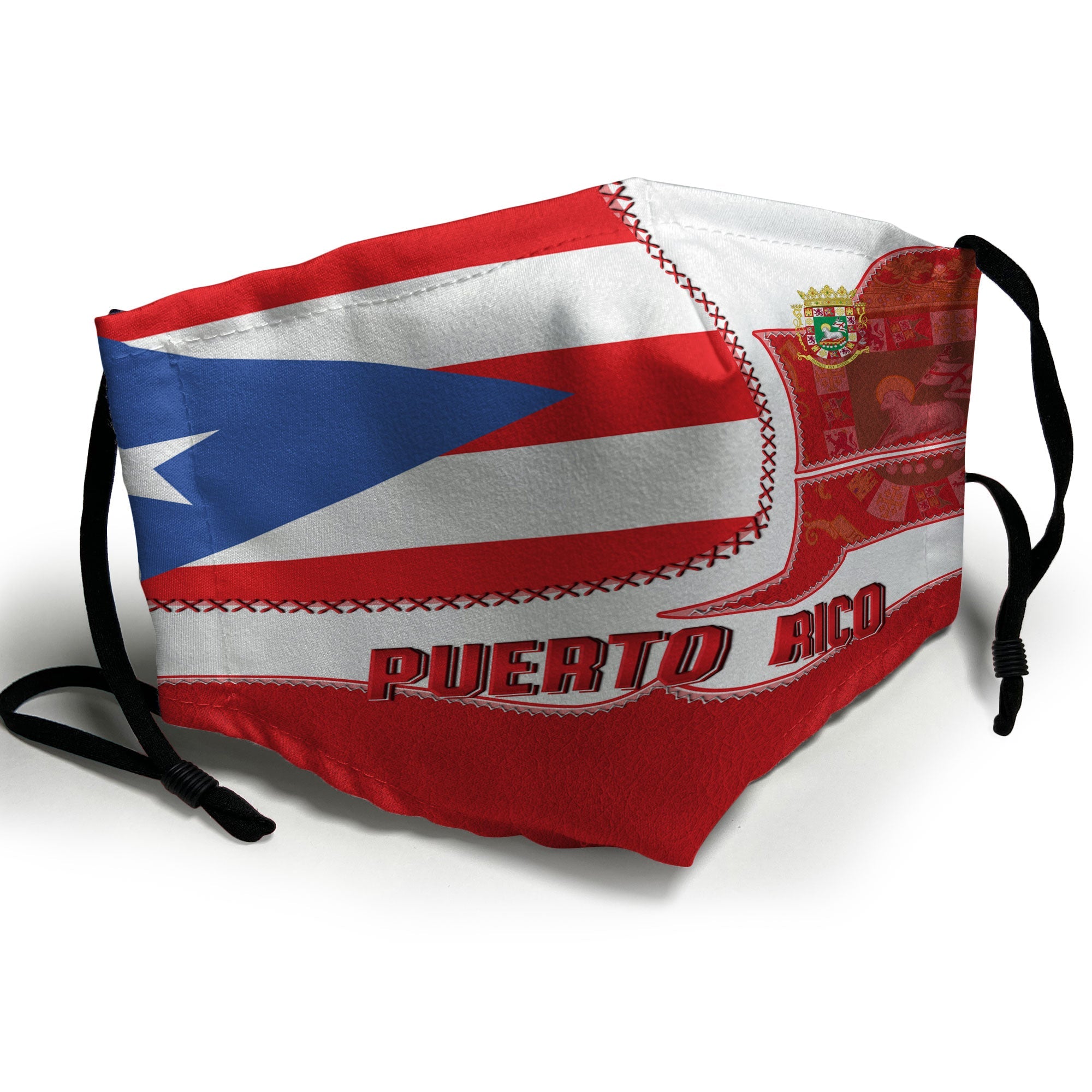 Puerto Rico Face Mask Flag & Coat Of Arms Leather Style