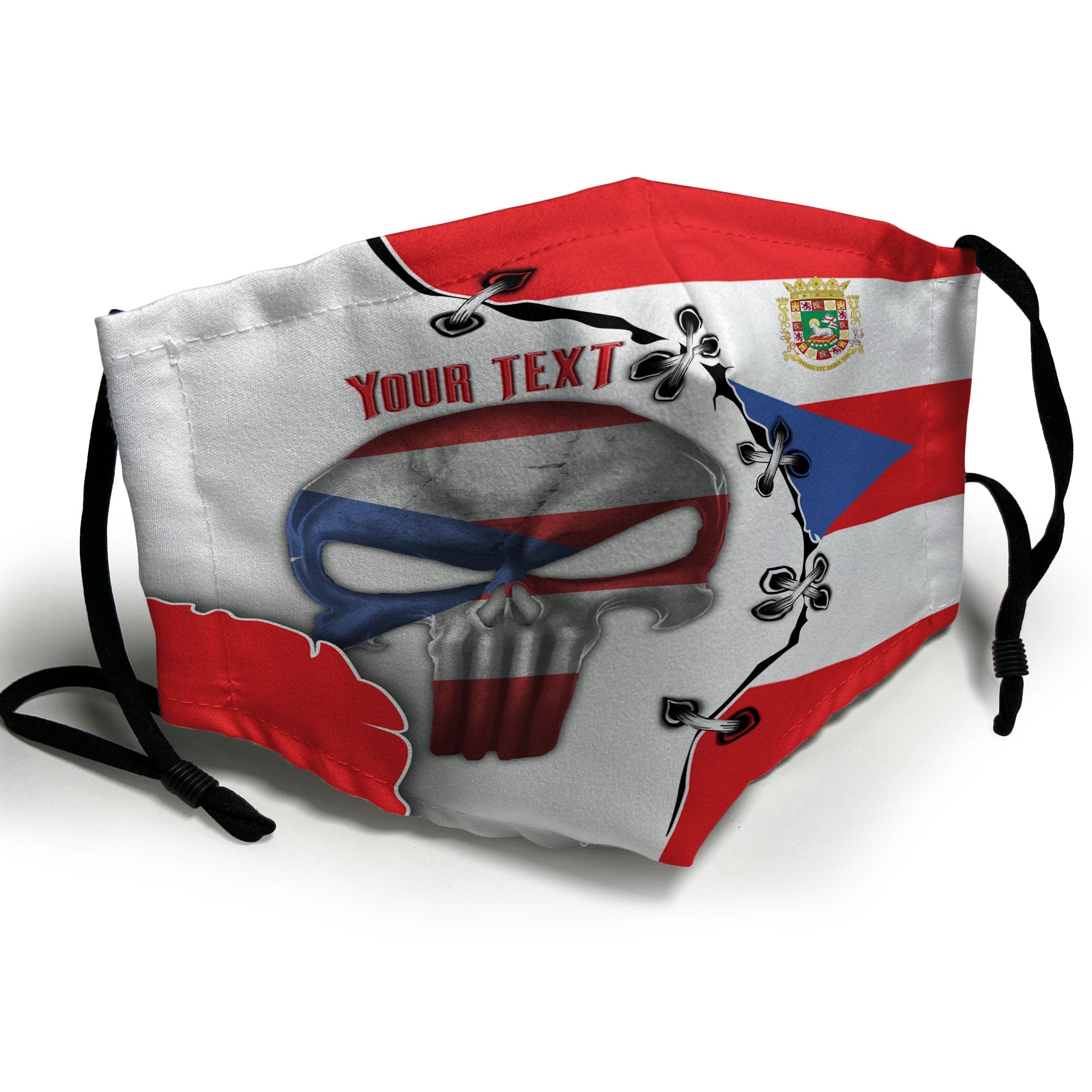 Puerto Rico Face Mask Flag & Coat Of Arms Skull Style