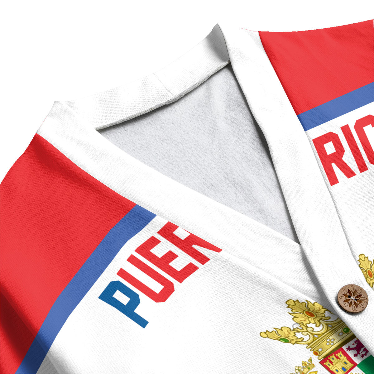 Puerto Rico Fleece Cardigan Flag & Coat Of Arms Hockey Style