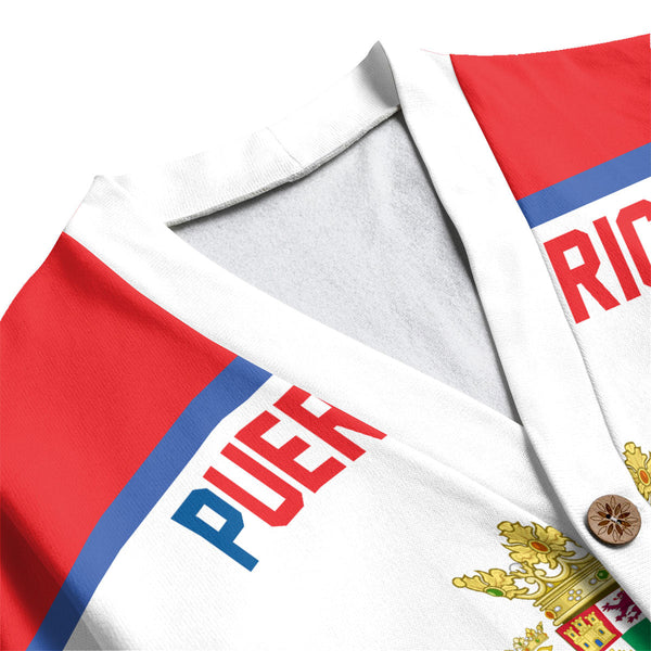 Puerto Rico Fleece Cardigan Flag & Coat Of Arms Hockey Style