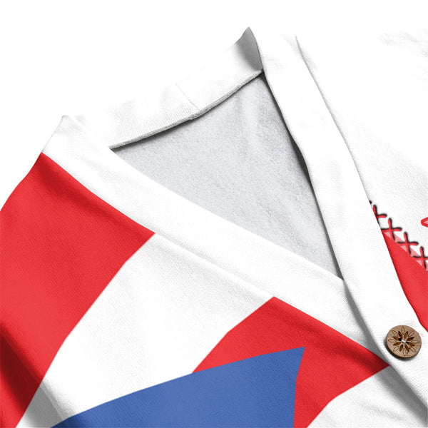 Puerto Rico Fleece Cardigan Flag & Coat Of Arms Leather Style