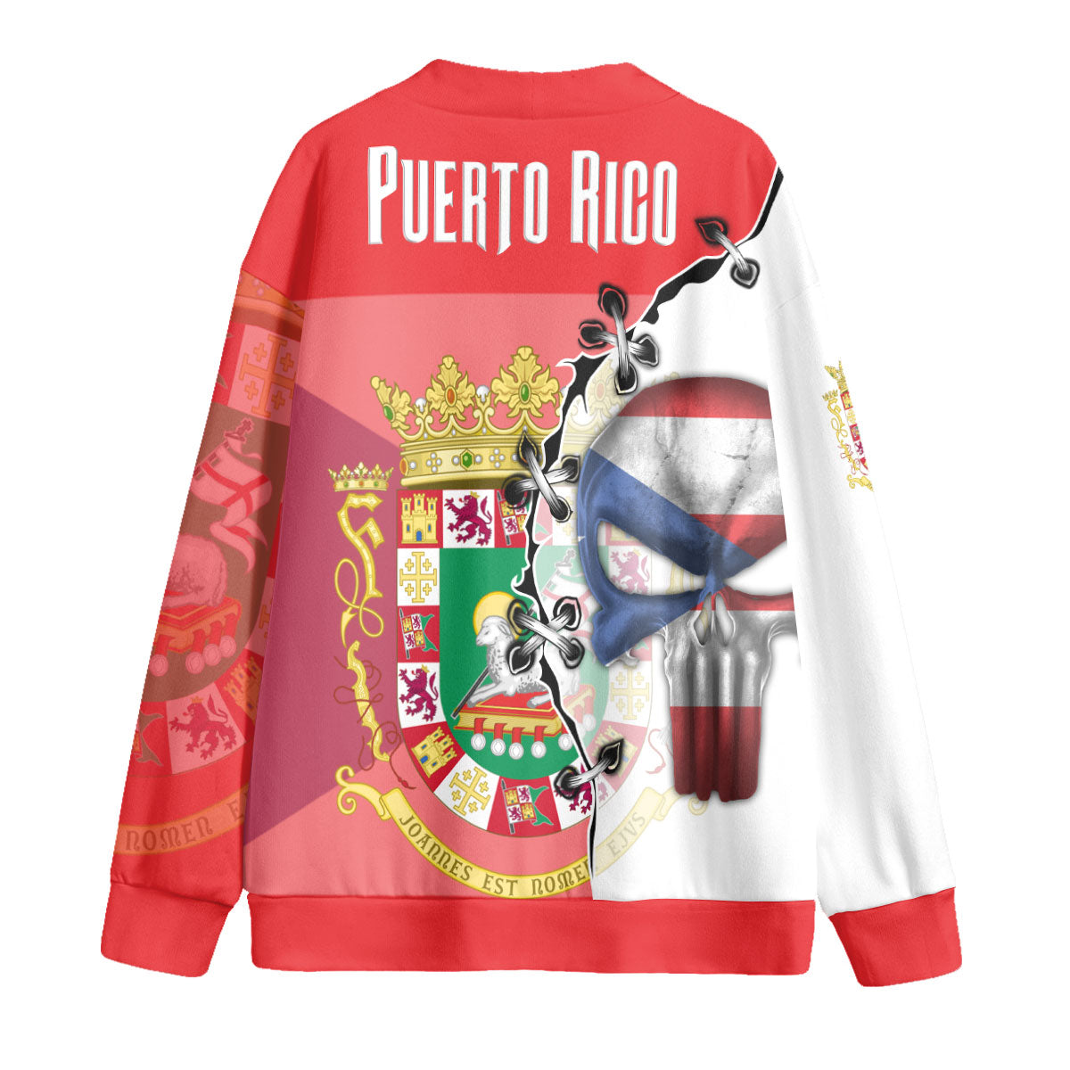 Puerto Rico Fleece Cardigan Flag & Coat Of Arms Skull Style