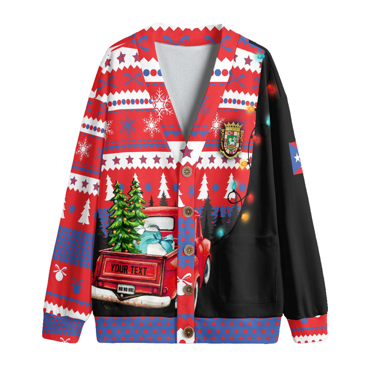 Puerto Rico Fleece Cardigan Coat Of Arms Christmas Style