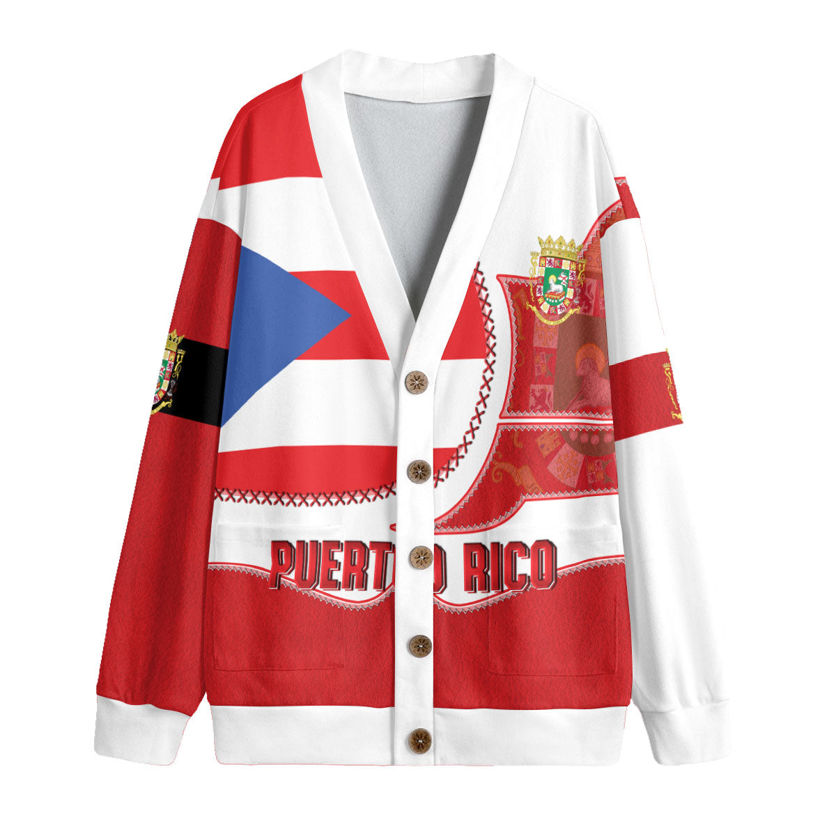 Puerto Rico Fleece Cardigan Flag & Coat Of Arms Leather Style