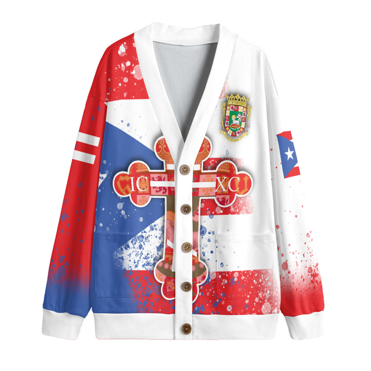 Puerto Rico Fleece Cardigan Flag & Coat Of Arms Orthodox Style