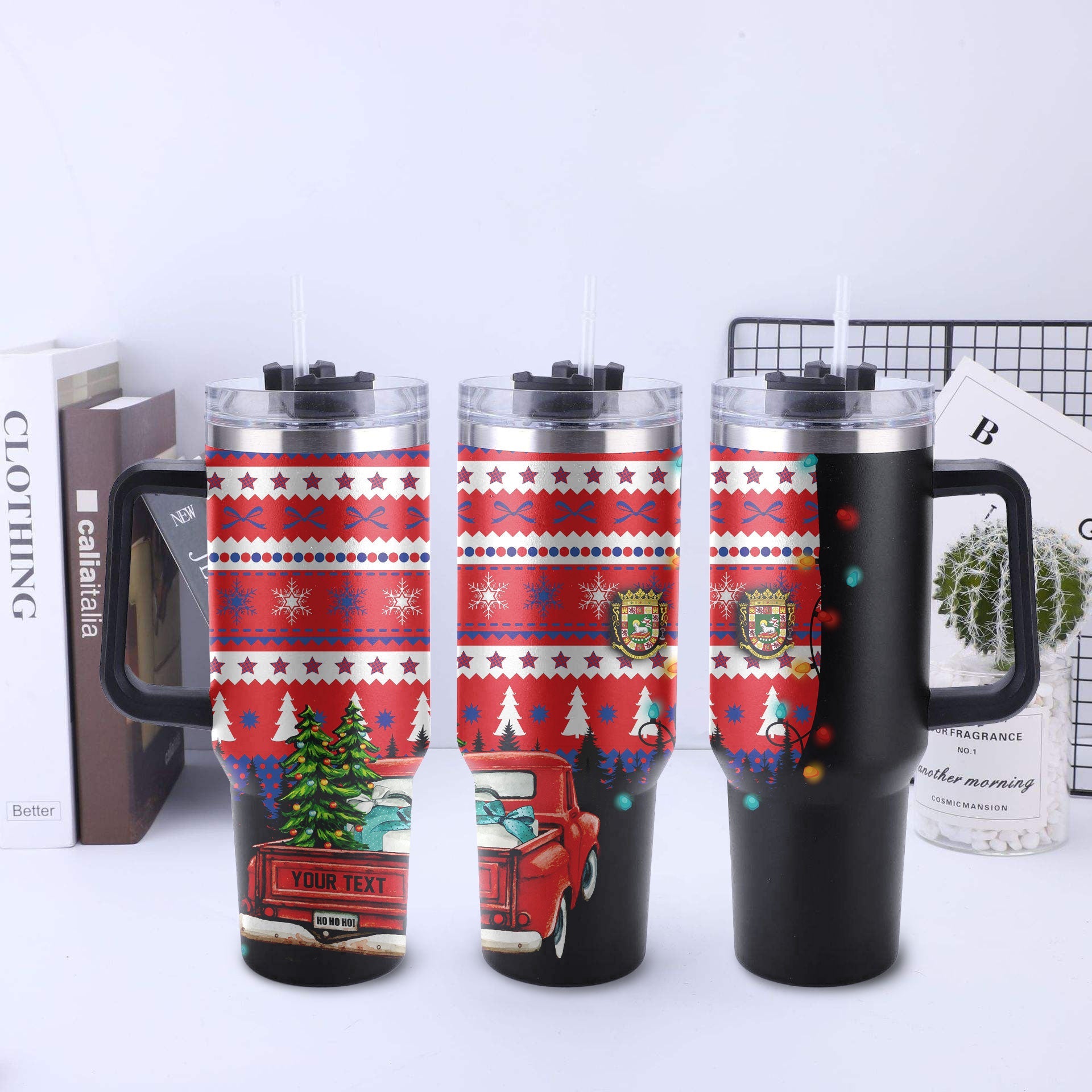 Puerto Rico Handle Tumbler Coat Of Arms Christmas Style