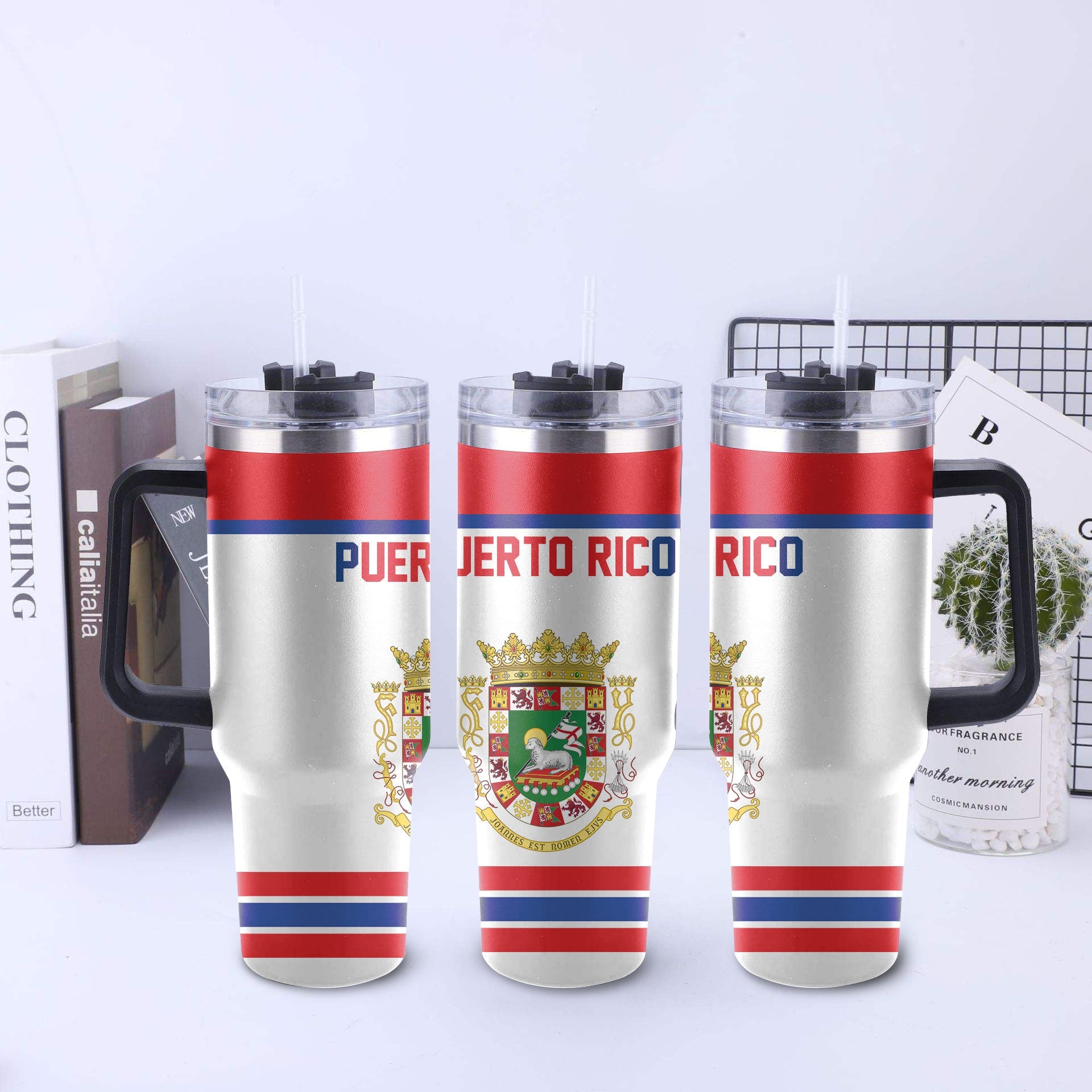 Puerto Rico Handle Tumbler Flag & Coat Of Arms Hockey Style