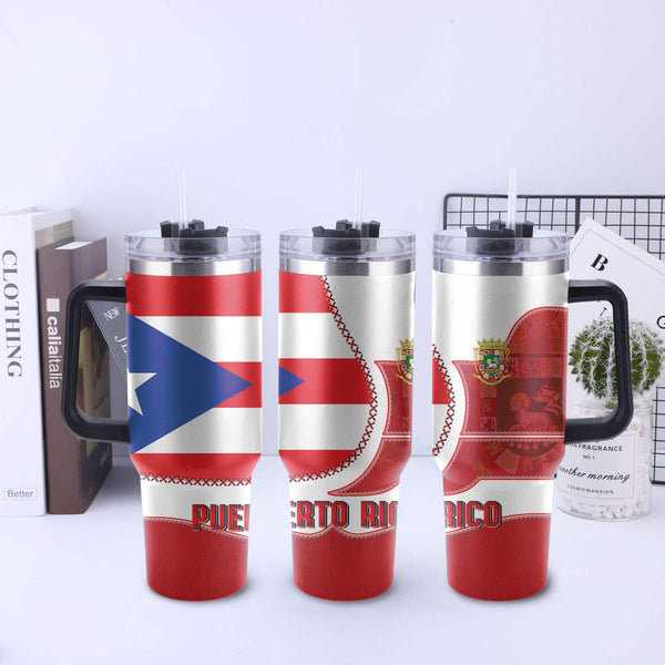 Puerto Rico Handle Tumbler Flag & Coat Of Arms Leather Style