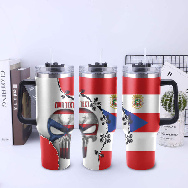 Puerto Rico Handle Tumbler Flag & Coat Of Arms Skull Style