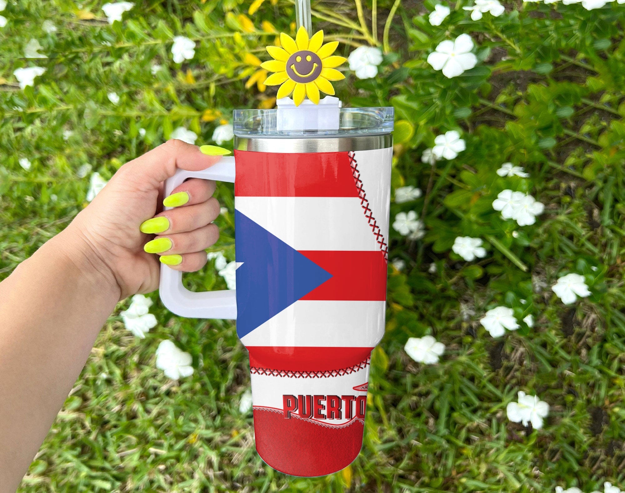 Puerto Rico Handle Tumbler Flag & Coat Of Arms Leather Style